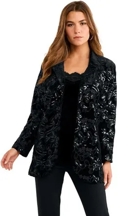 Roaman's Plus Size Sequin Embroidered Blazer in Black Filigree Embellishment at Nordstrom, Size 20
