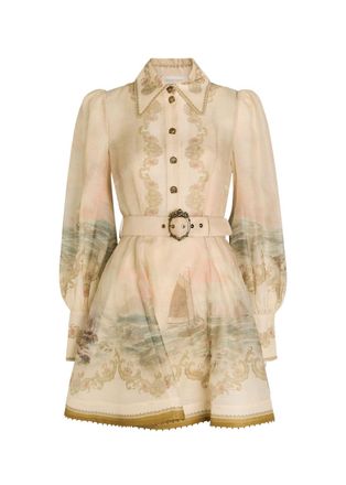 Zimmermann Rebellion Marine Printed Linen-blend Mini Shirt Dress - Multicoloured 1 - 4 (UK 16 / XL)