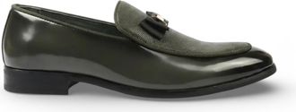 Infinity Leather Olijfgroene herenloafers met textuur aan de voorkant en iconische gesp en strik