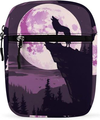 Generic Wolf in Moon Light Crossbody Bag Adjustable Satchel Cute Shoulder Bag Lightweight Sling Bags