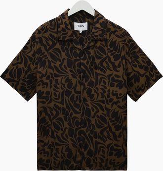 Wax London Mens Wax London Didcot Two Tone Floral Short Sleeve Shirt - Brown - Size: 38/Regular