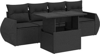 vidaXL Vidaxl - Set De Muebles De Jard&iacute;n 5 Pzas Y Cojines Rat&aacute;n Sint&eacute;tico Negro