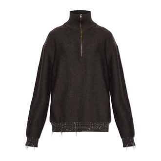 Maison Margiela Turtlenecks, female, Brown, Size: XL Wool Quarter-Zip Sweater