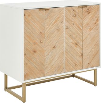 Beliani Beliani - Aparador Blanco Madera Clara Dorado 80 X 40 Cm Mdf 2 Puertas Estantes Dormitorio Alaska