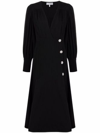 Ganni V-neck wrap dress - women - Recycled Polyester/Spandex/Elastane/Viscose - 36 - Black