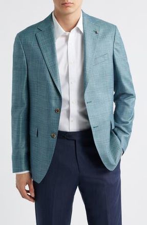 Jack Victor Midland Contemporary Fit Slub Check Plaid Sport Coat in Dusty Teal at Nordstrom Rack, Size 46 Regular