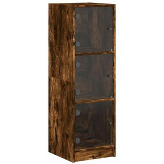 vidaXL Highboard with Glass Doors Smoked Oak 35x37x109 cm Vidaxl