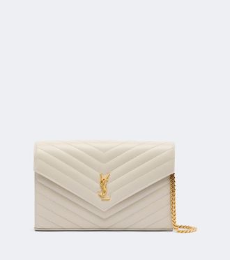 Saint Laurent Cartera con cadena Cassandre de piel