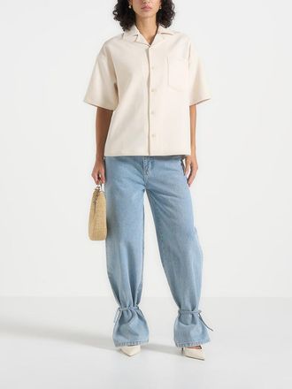 Mani&egrave;re De Voir Brook Unisex Signature Twill Boxy Shirt in Cream at Nordstrom, Size X-Small