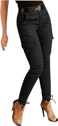 Generic Womens High Waisted Cargo Trousers, Slim Fit Stretch Trousers with Multiple Pockets Combat Pants,Cinch Bottom Fashion Casual Pants Outdoor Walking Hik