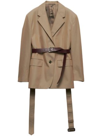 Prada single-breasted twill blazer - women - Calf Leather/Acetate/Cotton/Viscose - 46 - Brown