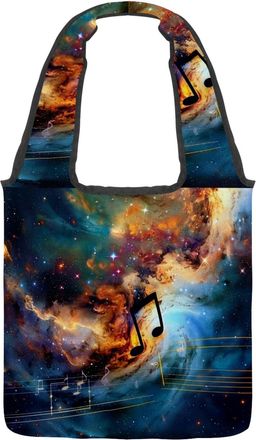 Generic Galaxy Music Note Stars Reversible Canvas Shoulder Tote - Double-Sided Print, 12oz Cotton, 27cm Drop, Fold-Flat Bag for Travel, Shopping, Street Outin