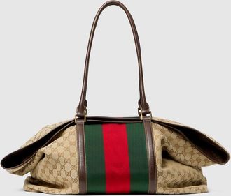 Gucci GG Duffle Bag With Web, Beige, GG Canvas