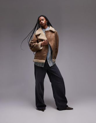 Mango Giubbotto stile aviatore oversize in montone marrone