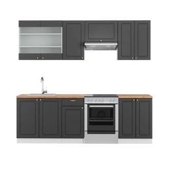 Vicco Mueble De Cocina Fame-line, Antracita-oro/blanco, 240 Cm, Et Roble