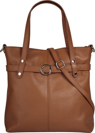 Cluty Shopper CLUTY, Damen, Gr. B/H/T: 30cm x 31cm x 11cm onesize, braun (cognac), Leder, leicht gl&auml;nzend, unifarben, Taschen Shopper, echt Leder, Made in I