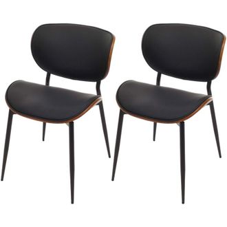 Hhg [nunca Usado] Juego De 2 Sillas De Comedor Hhg-233, Silla, Madera Curvada Imitaci&oacute;n Cuero 280g/m&sup2; Oeko-tex Mvg, Aspecto Nogal, Negro