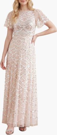 Needle & Thread Deco Dot Gloss Ankle Gown in Cream at Nordstrom, Size 16