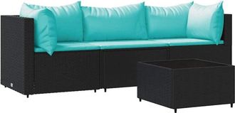 vidaXL Juego de jardín con cojines 4 piezas ratán sintético negro Vidaxl