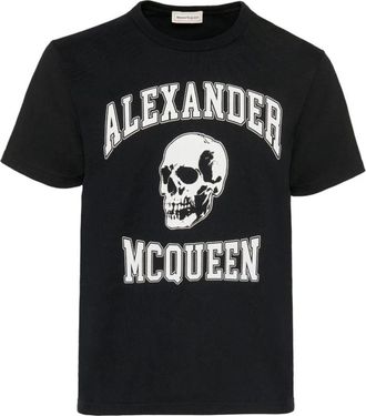 Alexander McQueen Camiseta de Algod&oacute;n con Estampado Gr&aacute;fico - Tops - Hombre - Negro - M