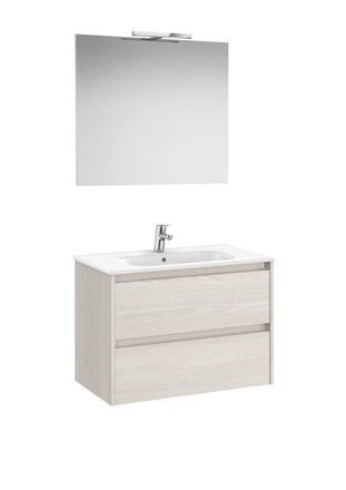 Roca Mueble Lavabo 800mm Tenet 2 Cajones + Espejo Y Aplique Led Nordic Ash