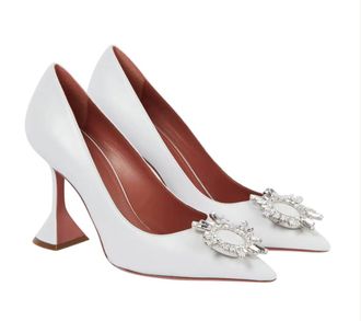 Amina Muaddi Begum White Crystal Embellished Pumps Size 40