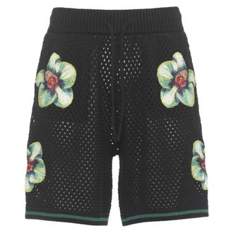 Casablanca Casual Shorts, male, Black, Size: L Glitch Orchid Embroidered Crochet Short
