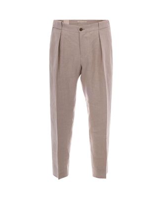 BRIGLIA 1949 Beige Linen Trousers with Center Crease and Pleated Detailing