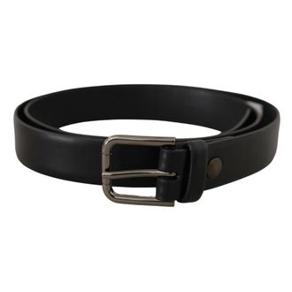 Dolce & Gabbana Calf Leather Classic Logo Metal Buckle Belt - unisex - Dolce & Gabbana - Belts - Black - ONE SIZE - Accessories