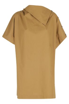 SOEUR Caramel Hattie Asymmetrical Draped Cotton Dress