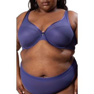 Curvy Couture Sheer Mesh Plunge T-Shirt Bra in Vintage Blue at Nordstrom Rack, Size 44Ddd