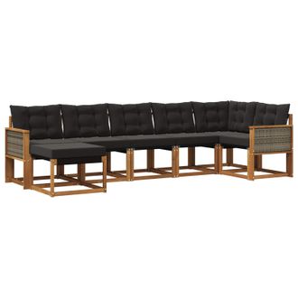 vidaXL Conjunto De Sof&aacute;s De Exterior Con Coj&iacute;n 7 Pcs Natural Y Negro Vidaxl
