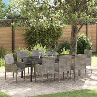 vidaXL Conjunto De Comedor De Jard&iacute;n 9 Pcs Gris Rat&aacute;n Sint&eacute;tico Vidaxl