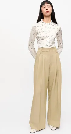 Ganni Beige Twill Suiting Mid Waist Pants - Size 36