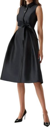 Teri Jon Mikado Sleeveless Midi Shirt Dress In Black