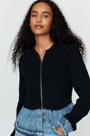 Pilcro Denim Twofer Zip-Up Sweater