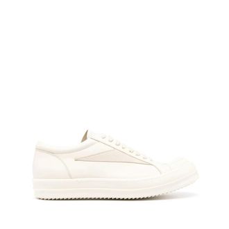 Rick Owens Schoenen, Heren, Beige, 46 EU, Su&egrave;de, Witte Leren Sneakers met Su&egrave;de Panelen