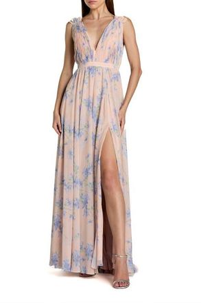 Mac Duggal Womens Sleeveless Pleated Chiffon V-Neck Gown in Violet Multi at Nordstrom, Size 14