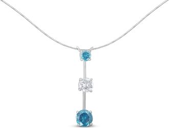 House of Brilliance 14K White Gold 1 1/2 cttw White and Treated Blue Diamond Pendant Necklace
