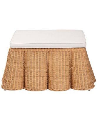 Baxton Studio Palm Scallop Rattan Ottoman With Cushion