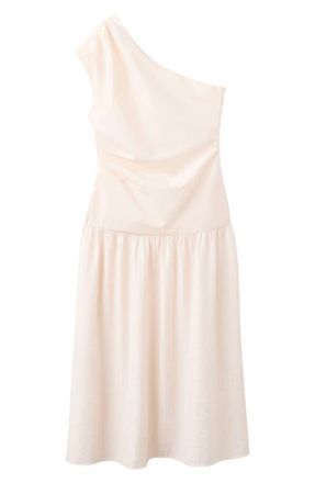 Mango One-Shoulder Drop Waist Cocktail Dress in Ecru at Nordstrom, Size 10