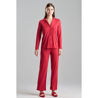 Natori Embroidery. Shangri La Notch PJ Set in Red at Nordstrom, Size X-Small