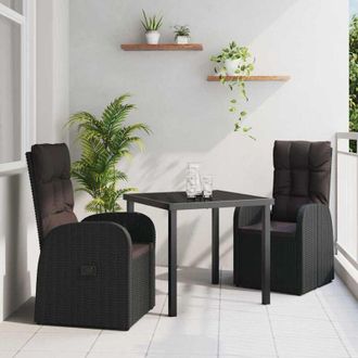 vidaXL Vidaxl - Conjunto De Comedor De Jard&iacute;n 3 Pcs Negro Rat&aacute;n Sint&eacute;tico