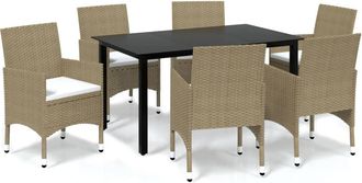 vidaXL Set Comedor De Jard&iacute;n 7 Pzas Con Cojines Rat&aacute;n Sint&eacute;tico Beige Vidaxl