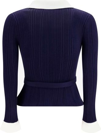 Self Portrait Womens Ribbed Cardigan Navy Polyamide Sweater