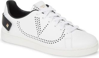 Valentino Garavani Backnet Perforated Sneaker in White/Black at Nordstrom, Size 9Us
