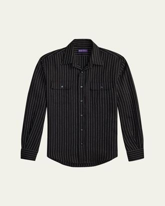 Ralph Lauren Purple Label Mens Pinstripe Wool/Linen Sport Shirt