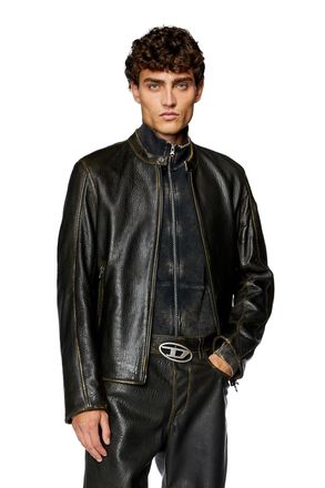 Diesel Biker jacket in wrinkled leather - Leather jackets - Man - Brown