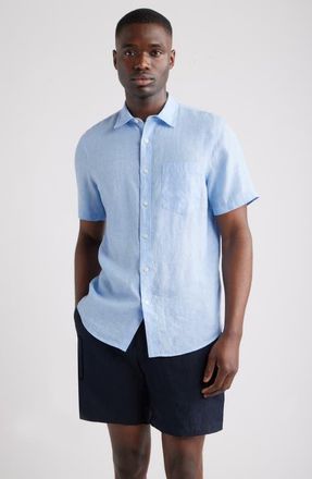 Nordstrom Solid Short Sleeve Linen Button-Up Shirt in Blue Spruce - White Eoe at Nordstrom, Size Xxx-Large