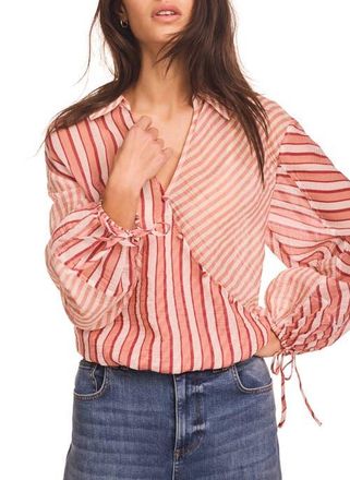 Mint Velvet Striped Wrap Shirt in Orange at Nordstrom, Size X-Large